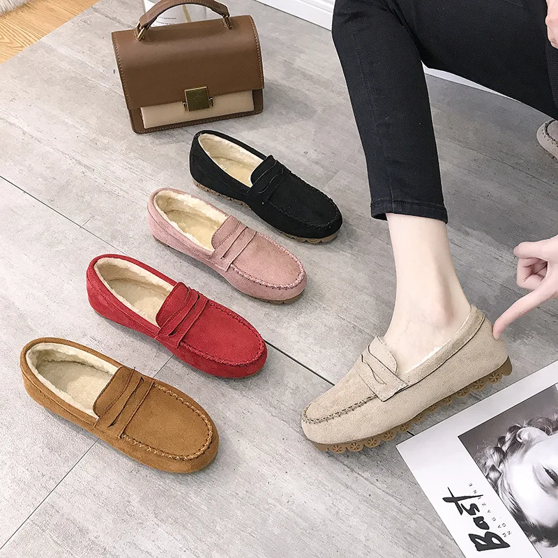 Winter Fashion Women Shoes Short Plush Flats Loafers Sewing Slip-On Casual Shoes Ladies Non-Slip Warm Comfortable Cotton Shoes