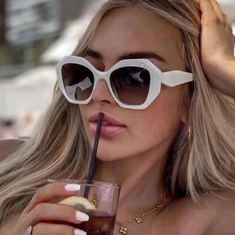 

Vintage Fashion Irregular Big Frame White Sunglasses 2022 Women Men Brand Individual Angular Facets Candy Color Eyewear UV400