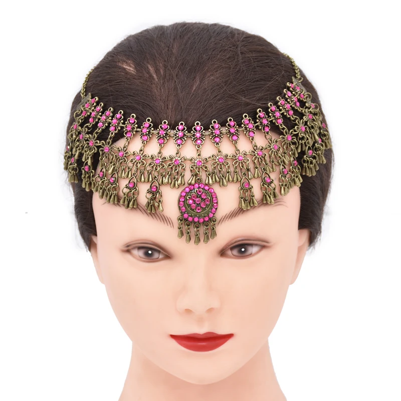 

Bohemian Pendant Women Headband Rhinestones Ethnic Gypsy Statement Hair Jewelry Afghan Tassel Charms Headband Hairwear Female