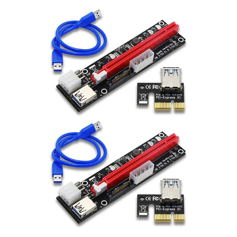 

2X VER103C 3 в 1 светодиодный Райзер Power PCI-E Райзер карта 4Pin 6Pin Sata 15PIN PCI Express 1X до 16X Удлинительный кабель