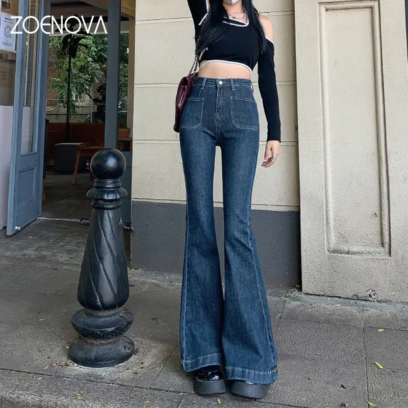 ZOENOVA Y2K 2023 Vintage Blue High Waist Women Full Length Jeans Wide ...