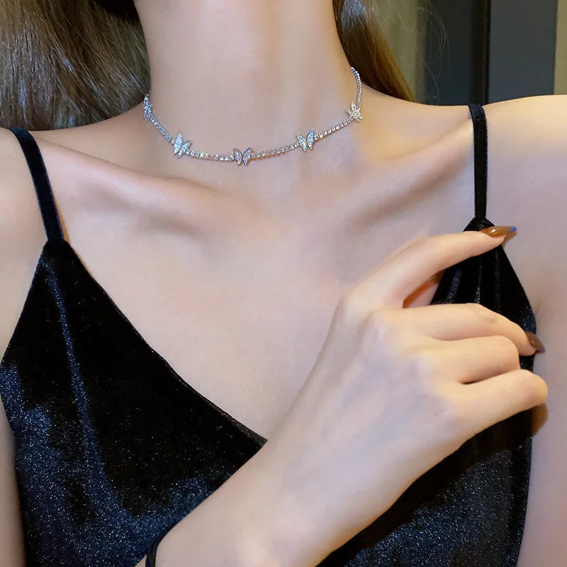 

2022 New Butterfly Necklace Female Net Celebrity Clavicle Chain Light Luxury Niche Necklace Full Diamond Temperament Clavicle