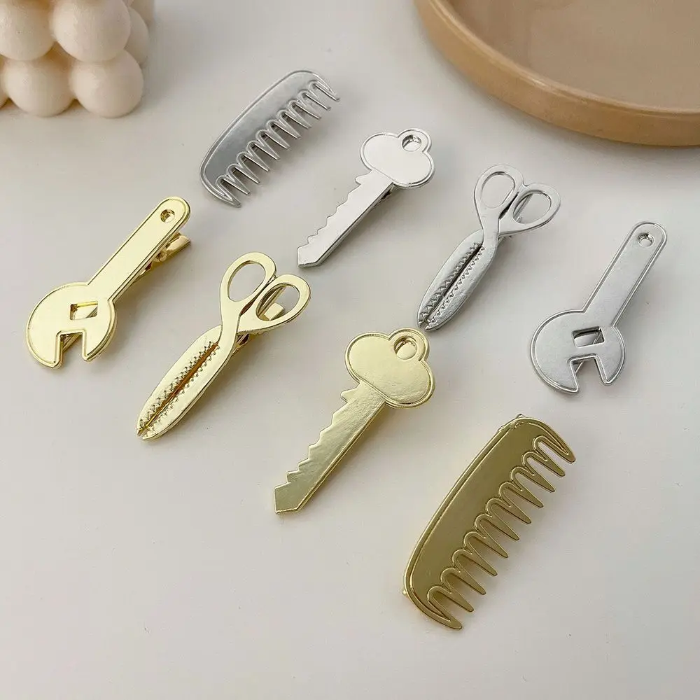 

1Pc Korean Retro Metal Scissors Comb Key Wrench Shaped Alloy Hair Clip Geometric Barrette Kids Creative Personality Headwear