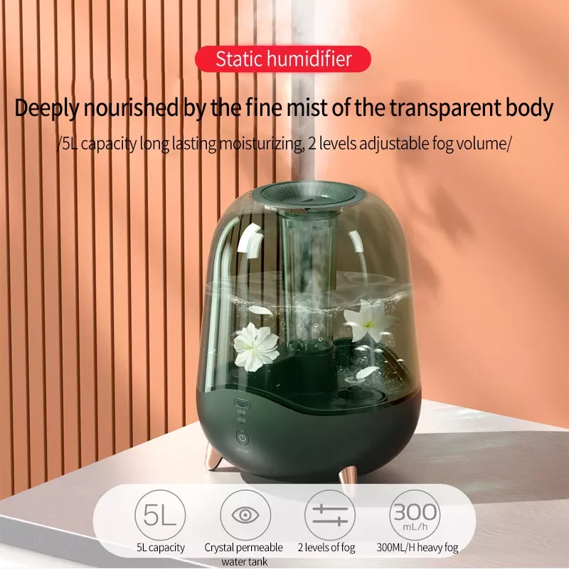 

5L Humidifier Transparent Glass Appearance 2 Gear Adjustment Difusor Aromaterapia With Water Filtration For Home