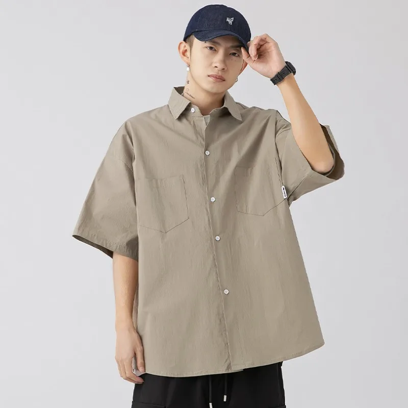 

Summer Versatile Men's Solid Embroidery Cool Casual Loose Tess Button T-Shirt Soft Short Sleeve College Style Pocket