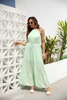 summer spring sexy dress halter neck sleeveless fashion casual solid color women a line long maxi dress loose