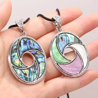 abalone color shell natural alloy oval hollow pendant necklace for jewelry makingdiy accessory charm gift party deco34x48mm 60cm