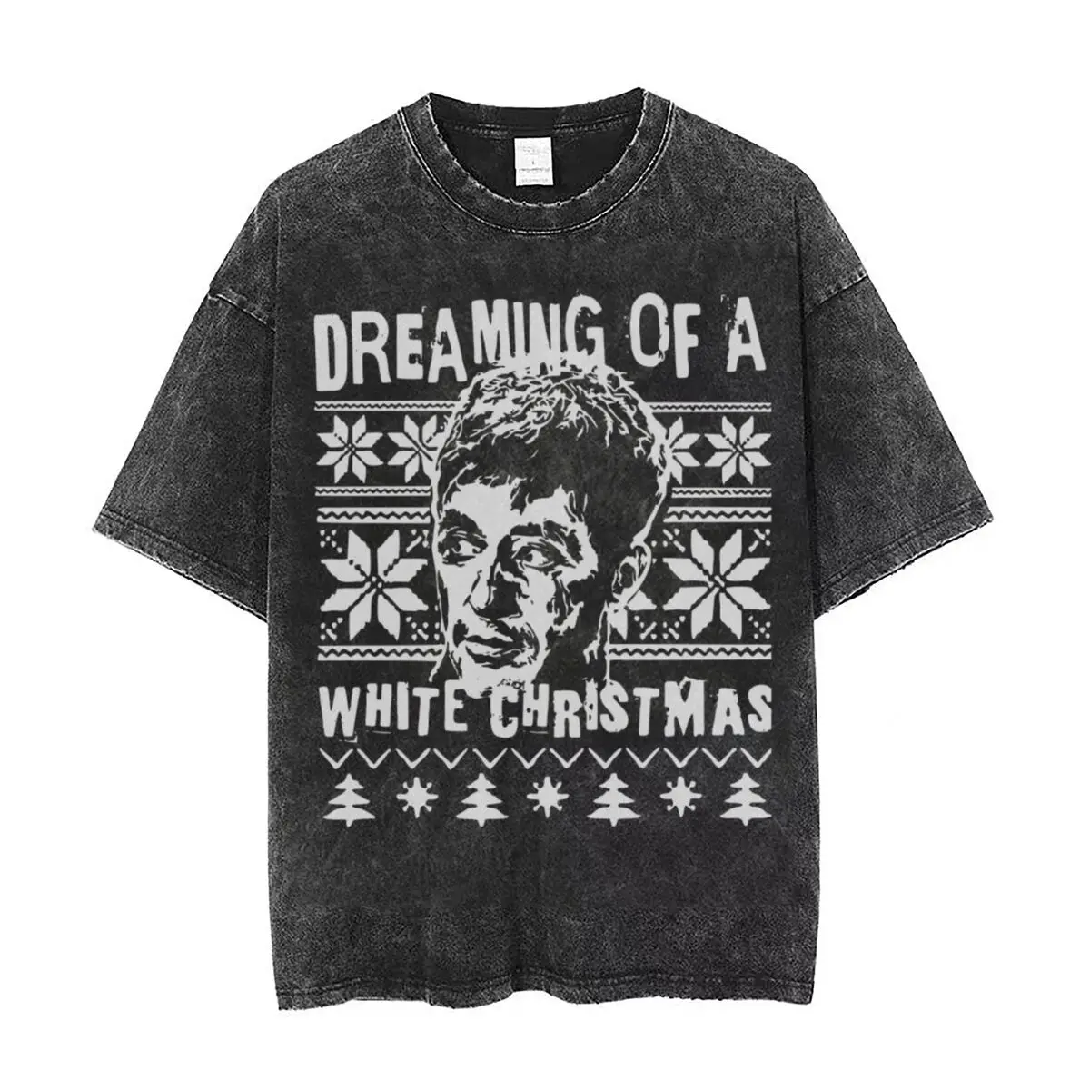

Scarface Christmas Sweater Print T Shirt Hip Hop Washed T-Shirts Tony Montana Pacino Gangster Movie Vintage Men Streetwear Tees