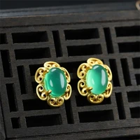 hot selling natural hand carved jade ruyi 24k inlay ancient method earrings studs fashion jewelry accessories women gifts1
