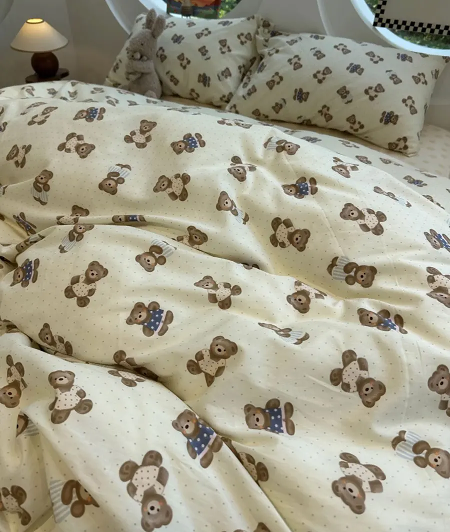 Комплект постельного белья в горошек с симпатичным медведем 1 2 5 8 двухспальная