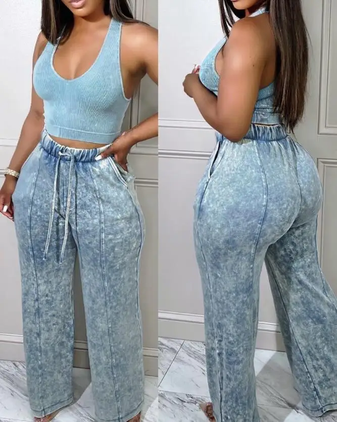 

Casual High Waist Pocket Decor Washed Wide Leg Loose Long Pants Women 2022 Autumn New All-Match