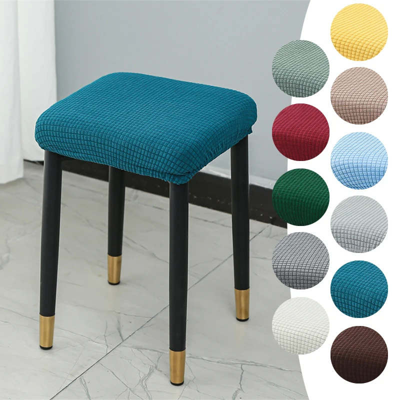 

Elastic Chair Cover Dressing Stool Cover Solid Color Square Seat Cover Dust Proof Slipcover Removable Stretch Chair Protector