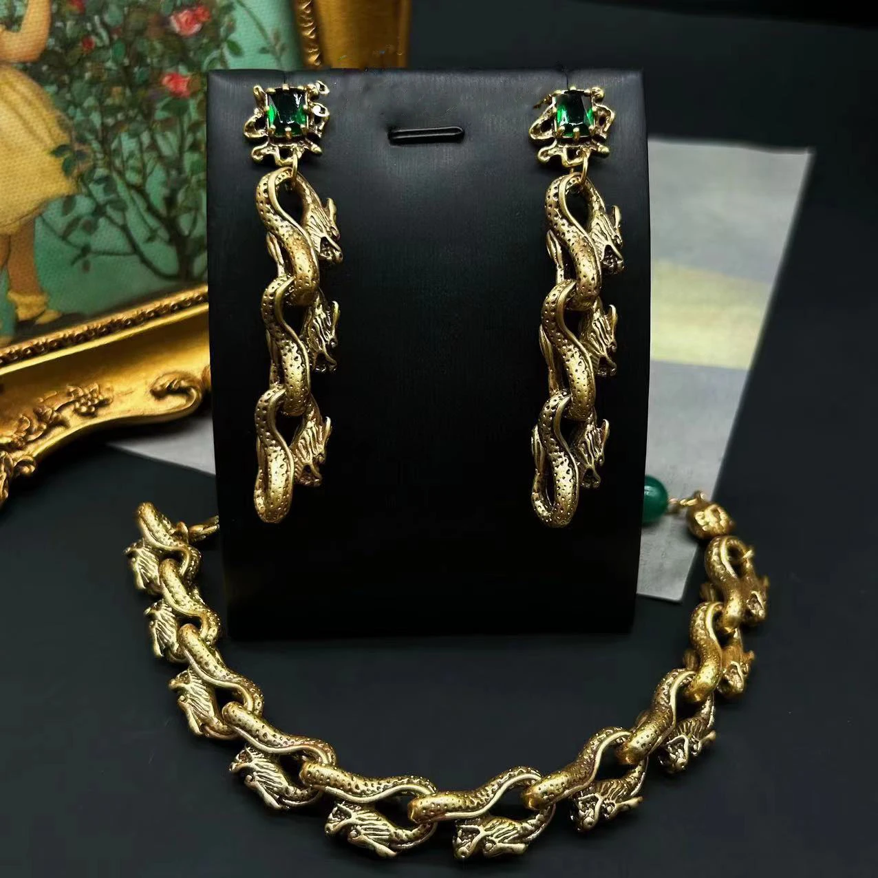 Винтажные латунные серьги и браслет в этническом стиле