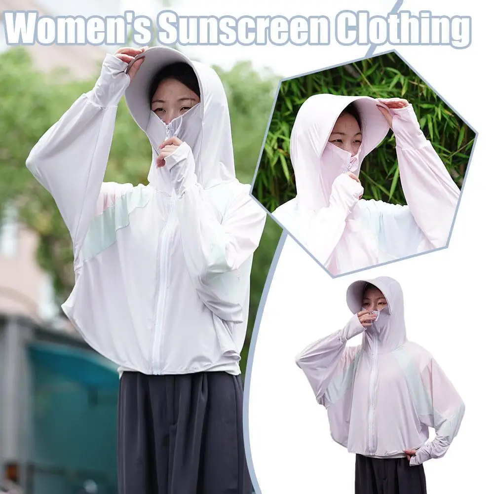 

New Sunscreen Clothing Cloak Women Summer Ice Silk Hooded UV Sun Protection Clothes Outdoor Cycling Fishing Sunscreen Shirt