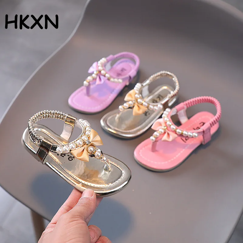 

3-10T Girls Sandals 2022 Summer New Fashion Soft Bottom Kids Shoes Children's Princess Shoes Non-slip Beaded Children's Sandals