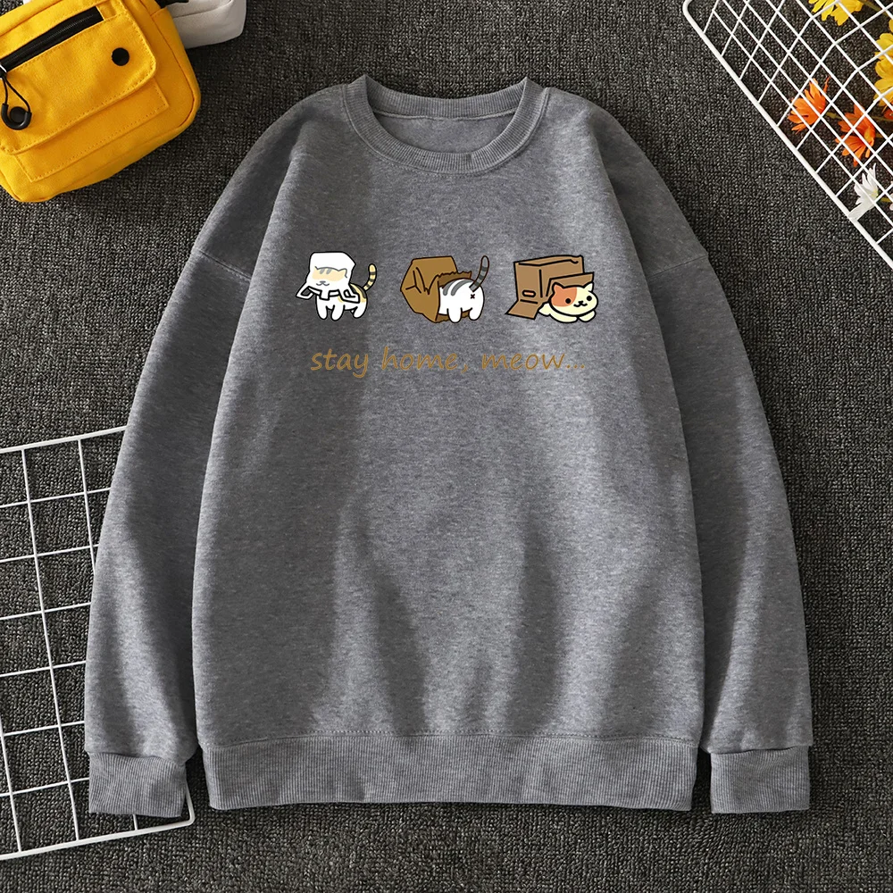 

Cartoons Cute Cat,Stay Home,Meow Hoody For Men Casual Loose Pullover Personality Comfortable Sweatershirts Sports Loose Male Top