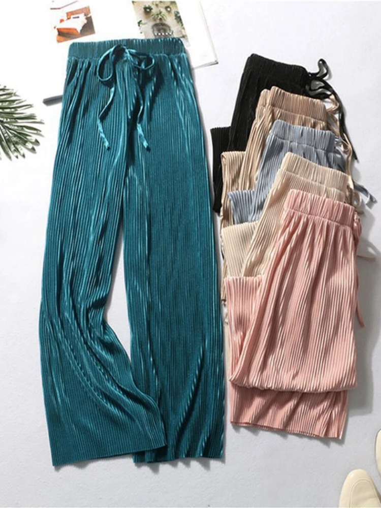 Korean Fashion Trend Wide Leg Pants High Waist Solid Color Ice Silk Pants New 2023 Thin Versatile Summer Baggy Pants for Women