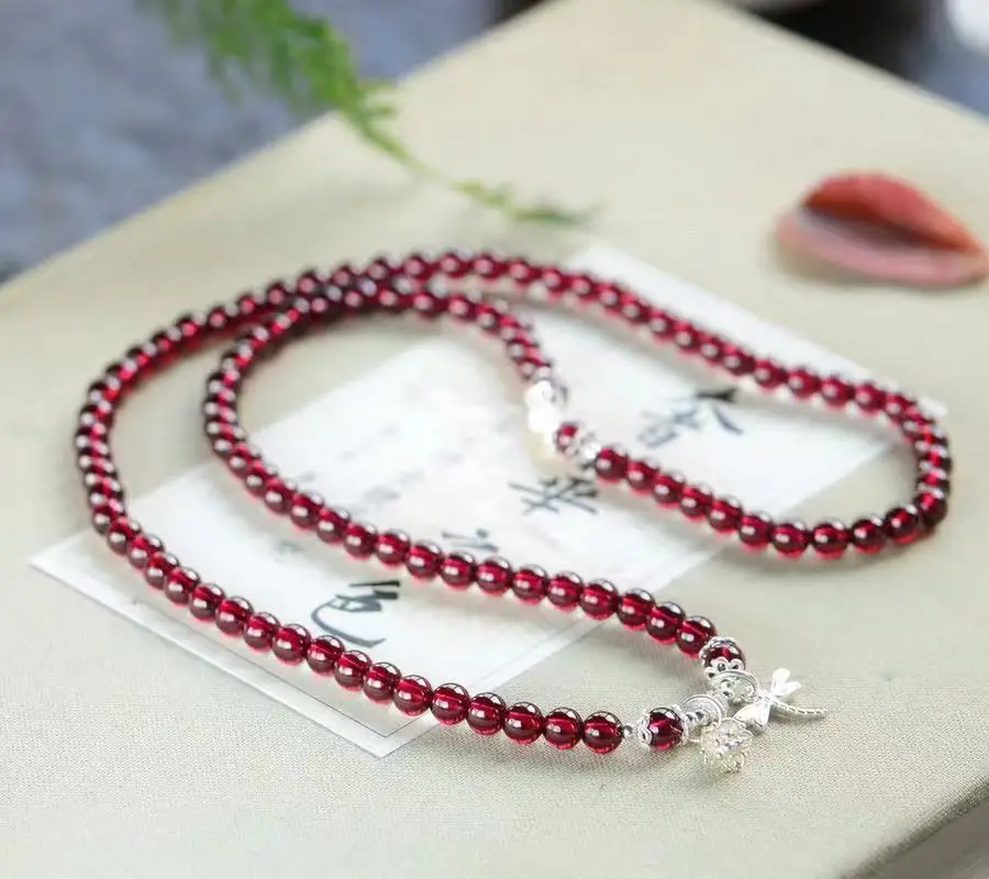 Nature Garnet Multi-loop Bracelet Match S925 Sterling Silver Accessory Holiday 2023 Novelty Gift for Friends Jewelry