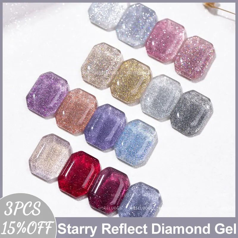 

MUSELUOGE 16color/set Starry Sky Broken Diamond Flash Reflect Gel Nails Polish 15ml Semi Permanent Soak Off Glitter Gel Polish