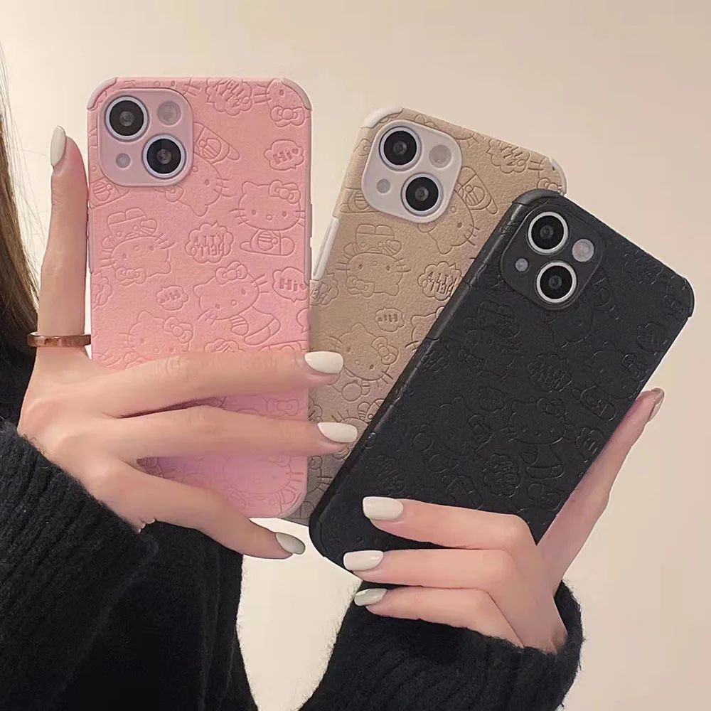 

Hello Kitty Cute Cartoon Phone Case Leather Embossed Huawei P30P40P50Pro Nova7se/8/5 Female Honor 9x/30/50 Anti-drop Cover Gift