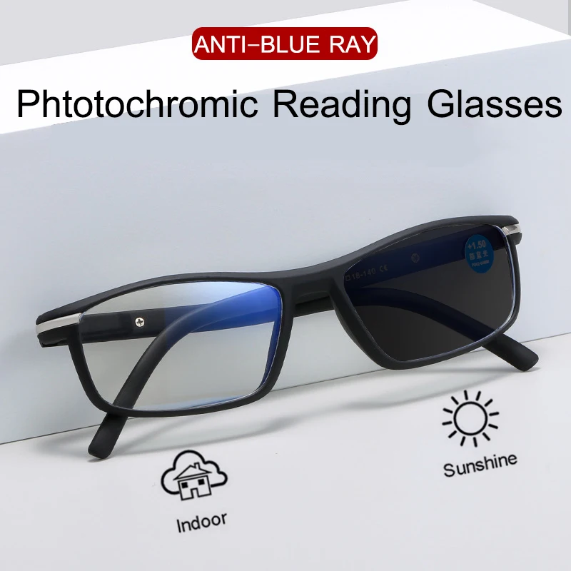 

Fashion Retro Photochromic Reading Glasses Men Women Full frame Anti-Blue Light Business Finished Glasses Diopter +1.0 To +4.0
