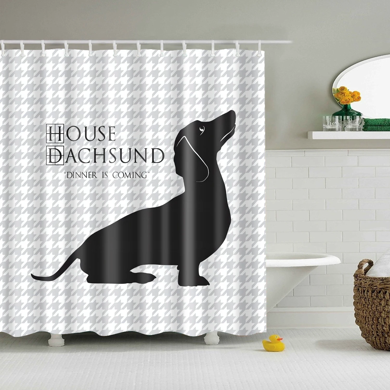 

Забавный домик для собаки Dachsund, приближающаяся душевая занавеска для ванной комнаты, Симпатичные животные, без одежды, комплект ткани для в...