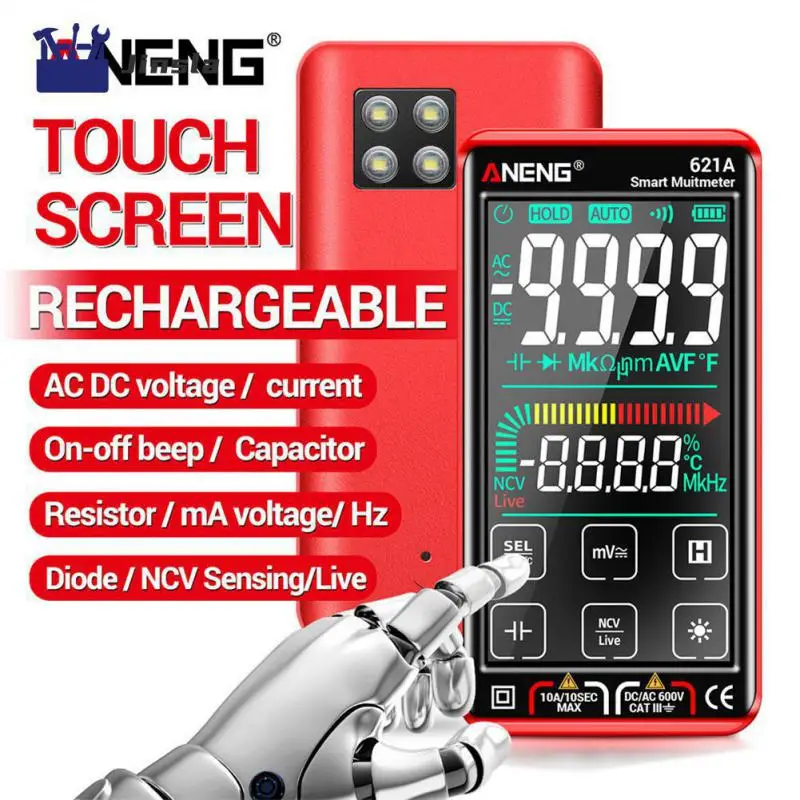 

Touch Screen Multimeter 9999 Counts Measurable Ac Dc Ac Dc Auto Range Tester Transistor Form 10a Multifunctional