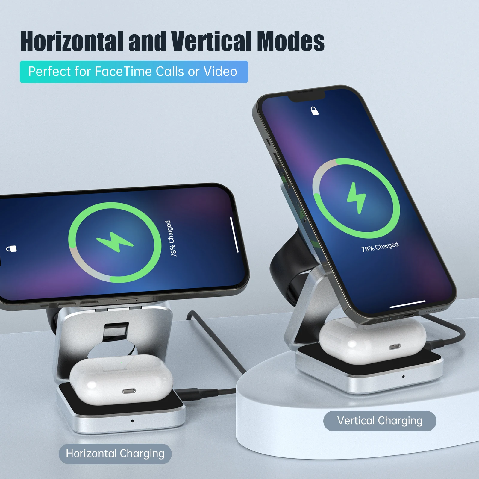 Portable 3 in 1 Foldable Wireless Charger Stand Dock for iPhone 14 13 Holder Magnetic Fast Charging Station for Apple Watch S8
