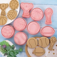 8pcs plastic cookie stamps set fondant embosser stamp ball sports biscuit cookie cutter pastry mold baking accessories and tools