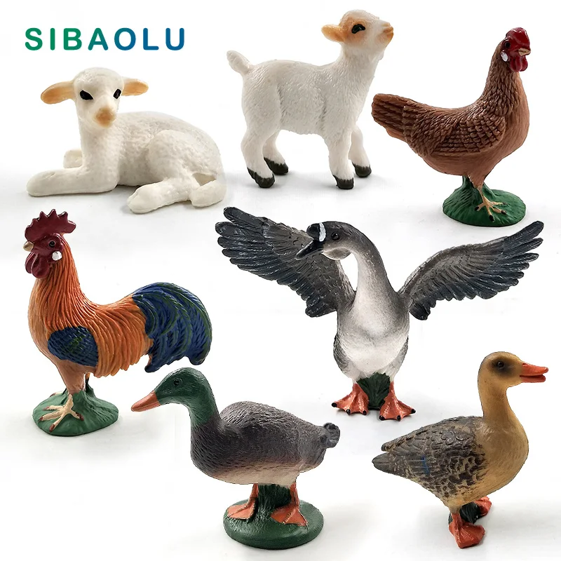 

Little Lamb Swan Cock Hen Animal Model Rooster Chicken Sheep Figurine Home Decor Miniature Fairy Garden Decoration Accessories