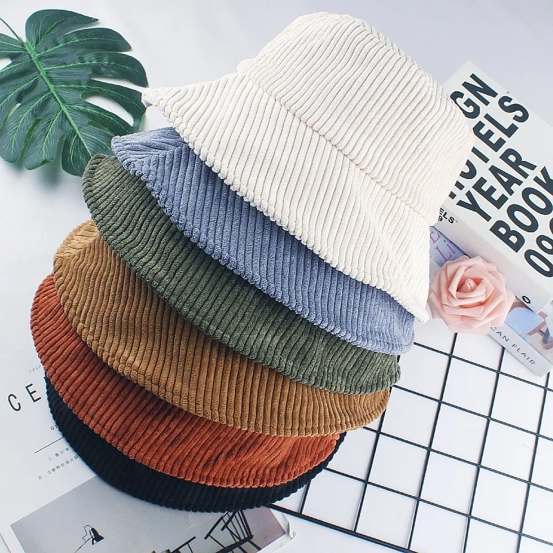 

Bucket Hat Women Men's Corduroy Fisherman Hat Retro Fashion Autumn and Winter Hat Flat Bottom Bob Gorro Hip Hop Panama