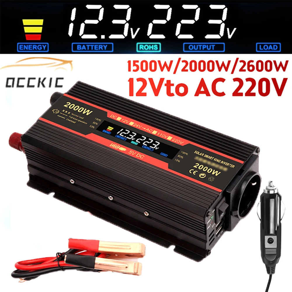 

Car Transformer Convert EU Socket 1500W/2000W/2600W Modified Sine Wave LCD Display Power Inverter DC 12V to AC 220V Solar 2 USB