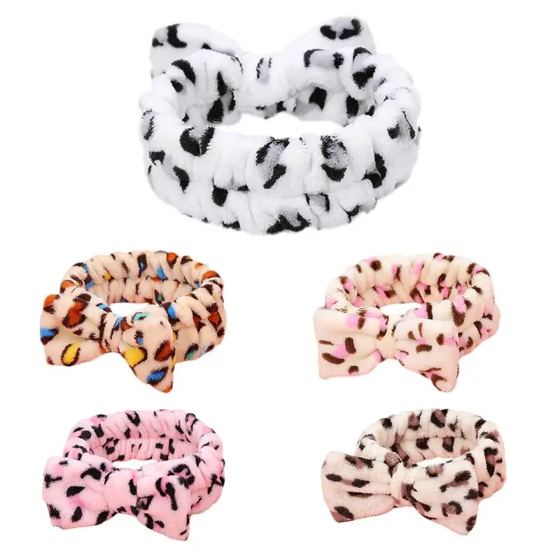 

Womens Thicken Plush Wide Headband Cute Bowknot Contrast Colored Vintage Leopard