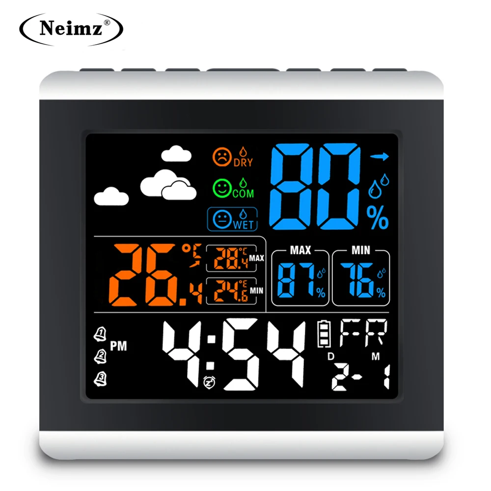 

Home Digital Weather Station Alarm Clock with Snooze,Calendar,Temperature Thermometer Humidity Hygrometer, Sound Control Light