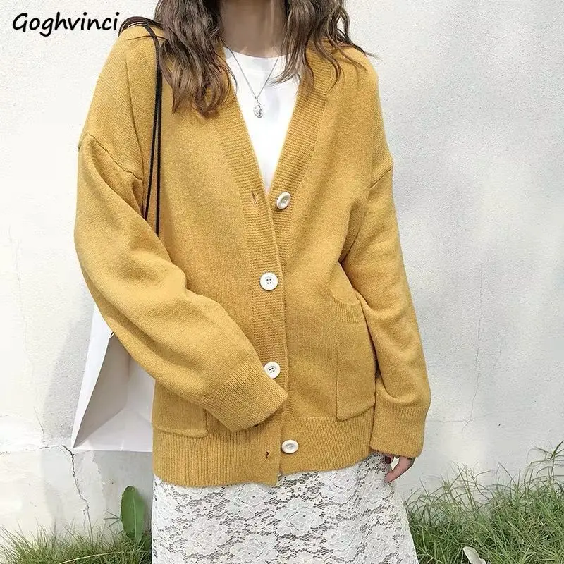 

Cardigans Women Japan Style V-neck Button JK College Sweater All-match Fashion Autumn Lazy Solid Female Baggy Clothing Retro BF