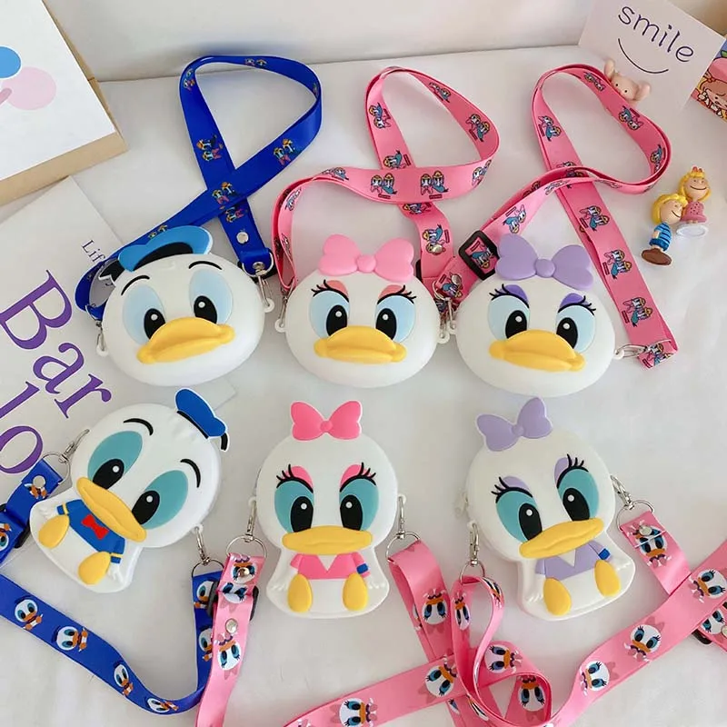 Silica Gel Disney Daisy Donald Duck Crossbody Coin Bag Kid Children Shoulder Handbag Adjustable Strap Holiday Travel Pocket Pack