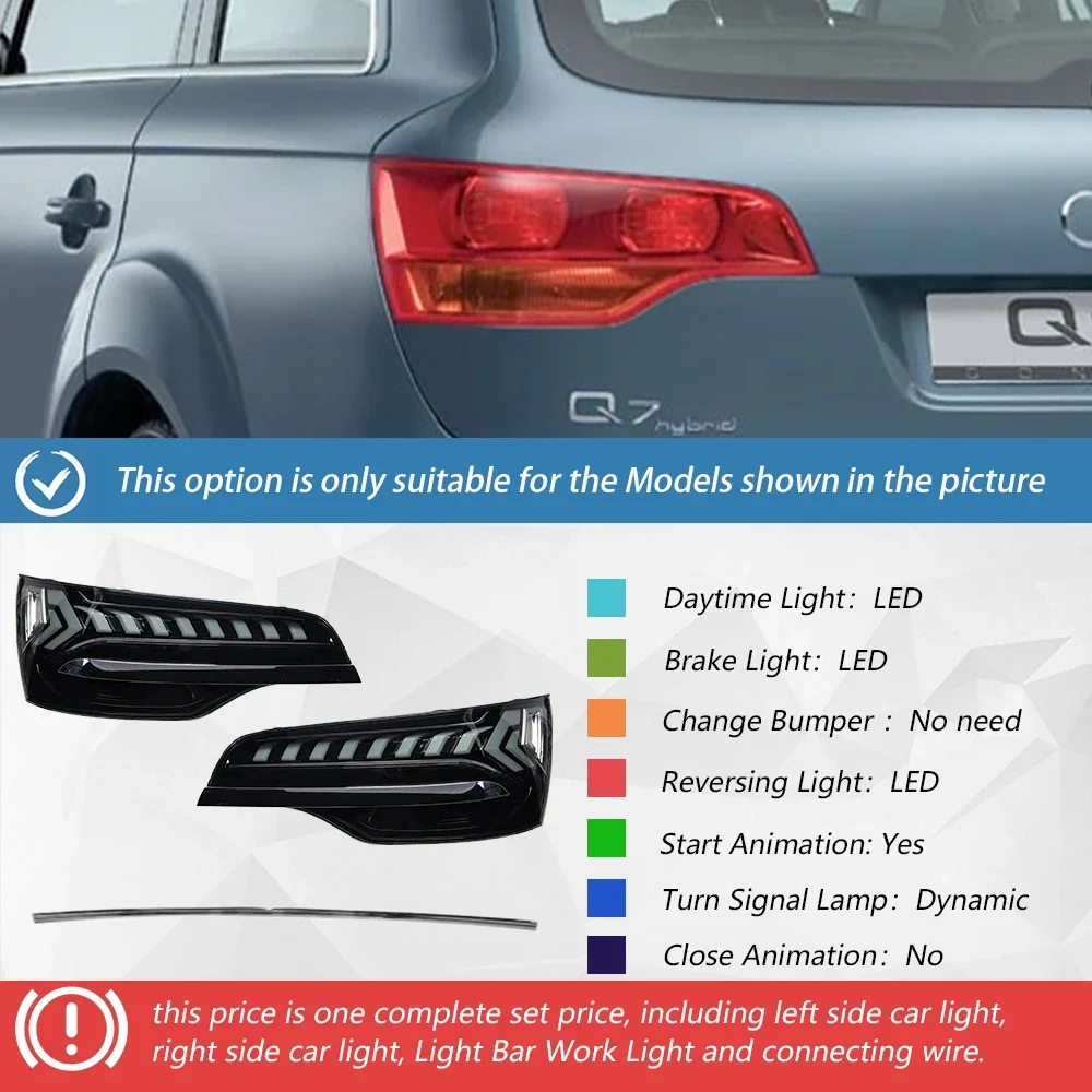 Для Audi Q7 2006-2015 Обновление задних фонарей автомобиля 2023, светодиодные автоматические задние фонари в сборе, через задний фонарь, динамический плавный задний фонарь