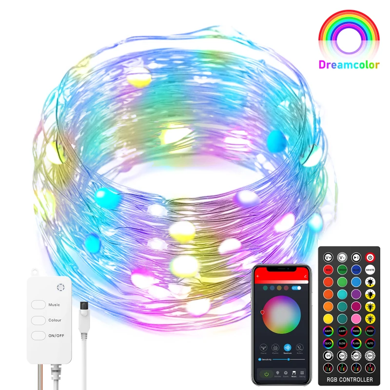 

Медная светодиодная гирлянда с Wi-Fi и управлением через Usb, App Tuya/Smartlife, яркая Рождественская Декоративная гирлянда