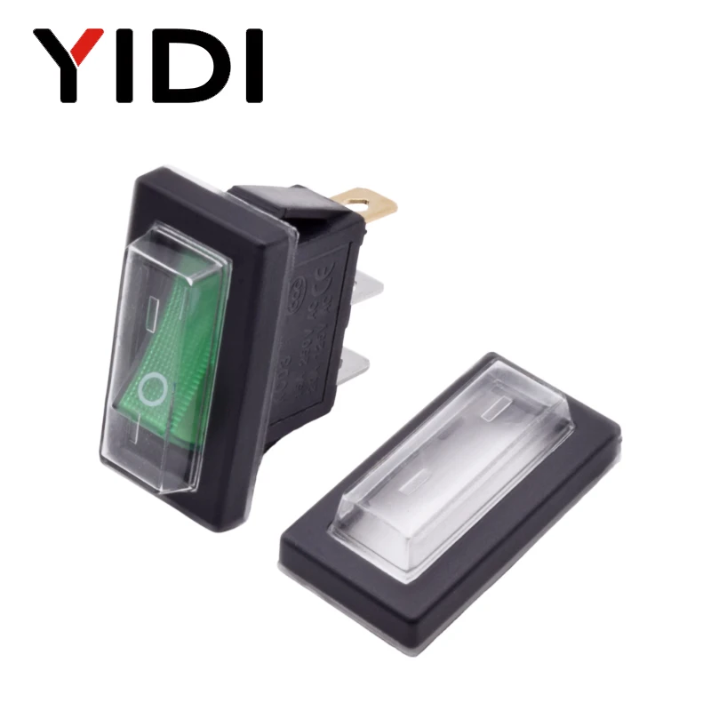 10pcs/lot 15A/250VAC KCD3 Rocker Switch ON OFF/ON-ON/ON-OFF-ON SPST Red Green Blue Yellow Light Black Rorcker Toggle - купить по