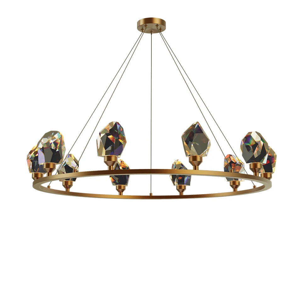 Modern Luxury Full Copper Ring Fishing Line Crystal Lamp Nordic Living Room Chandelier Personality Creative Designer Lamps