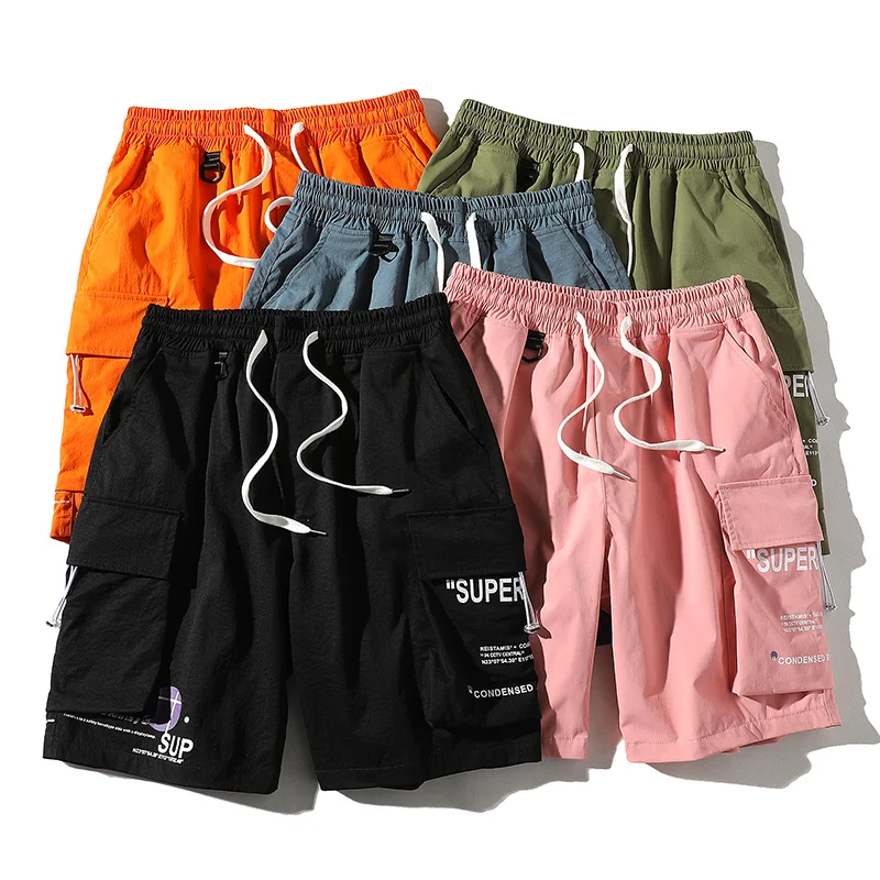 

Summer Trendy Cargo Shorts Men 2022 New All-match Drawstring Loose Straight Bermuda Male Plus Size Casual Knee Length Shorts