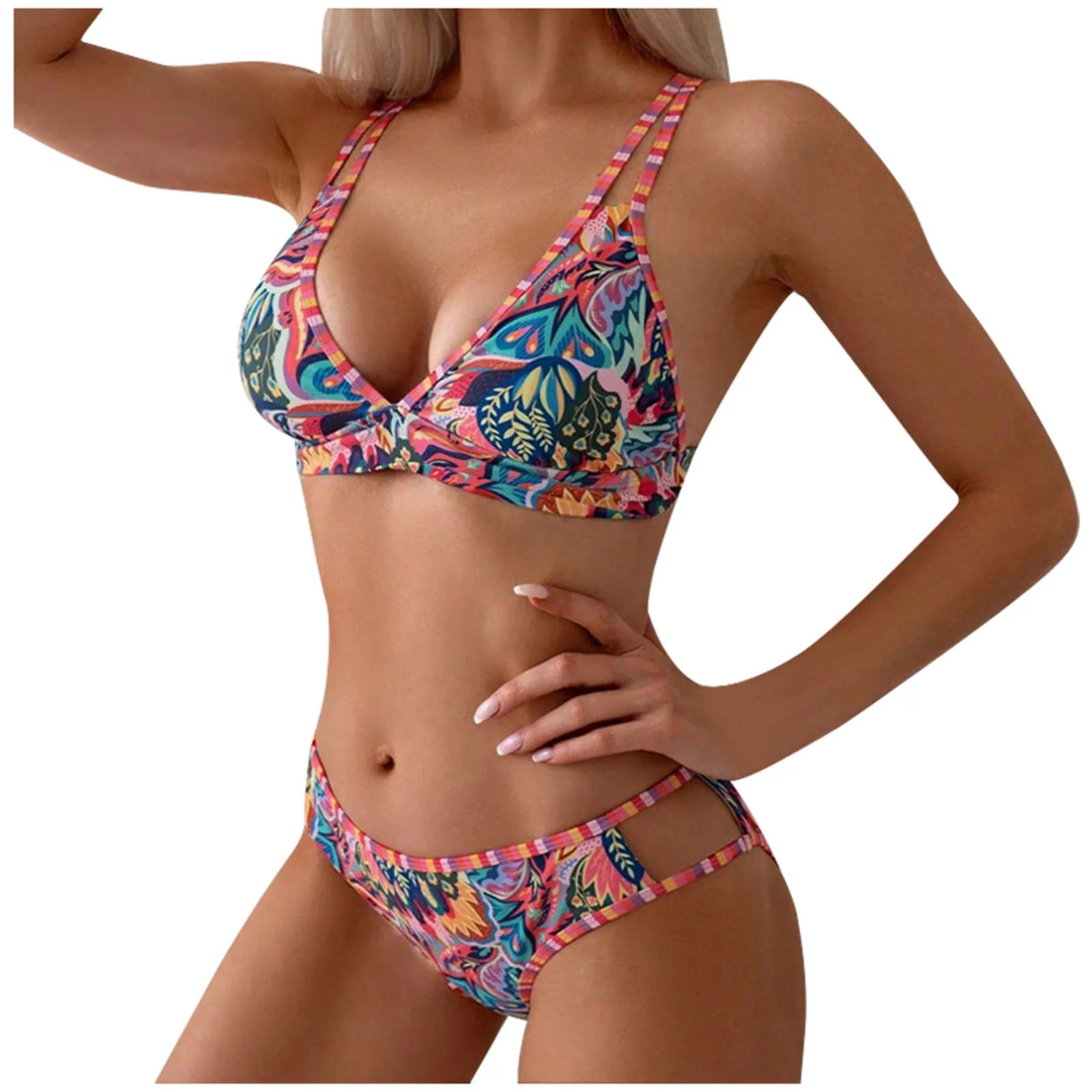 Женский летний купальник 2024 новый модный бикини с принтом состоящий из двух