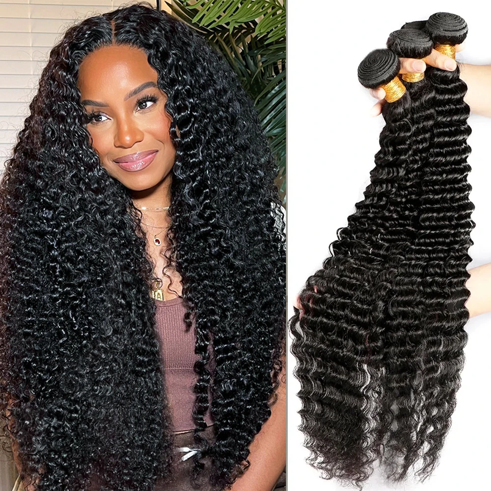 

Deep Wave Bundles Human Hair 30 32 Inch Brazilian Weaving Natural Black 3 4 Bundles Deal Virgin Hair Curly Raw Hair Extensions