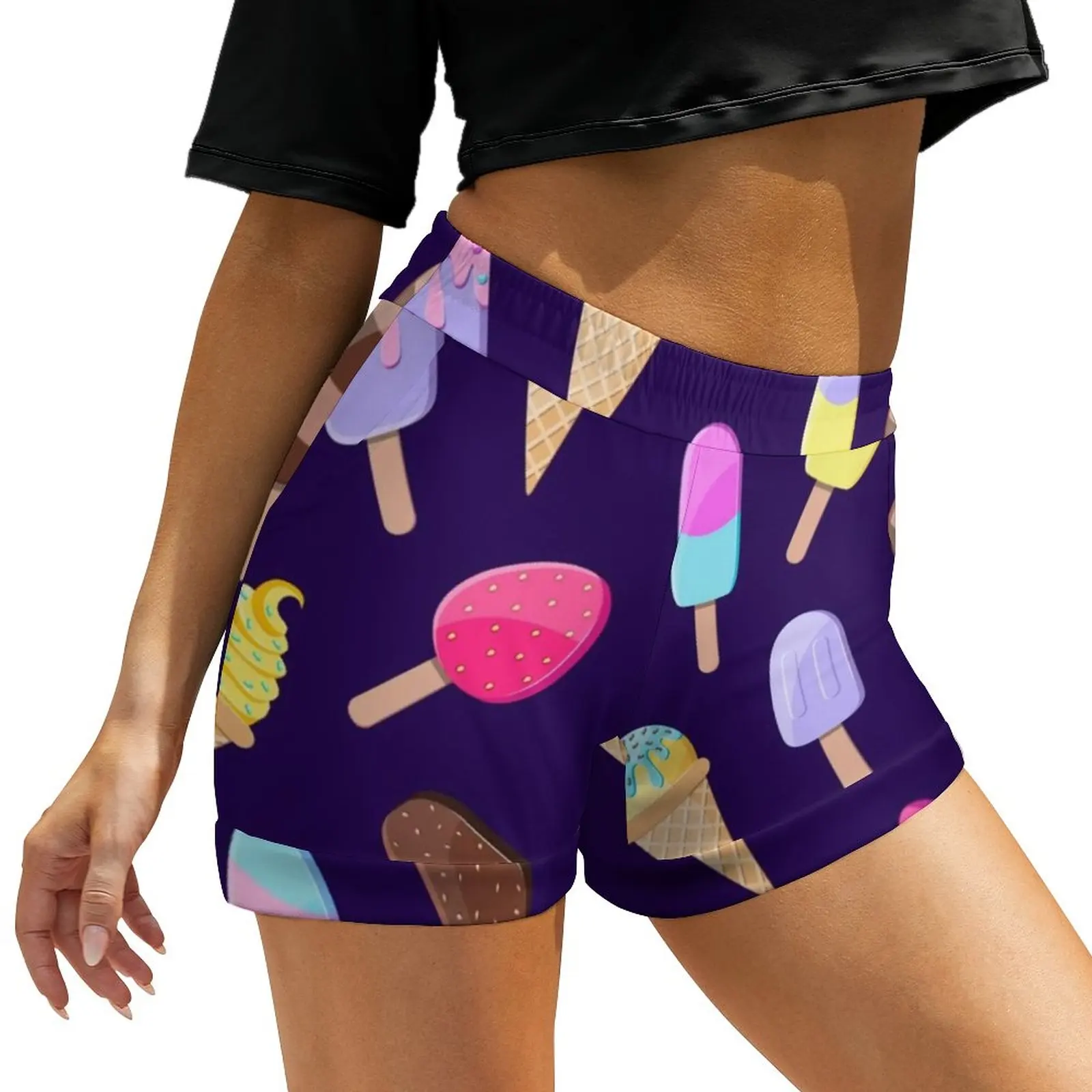 

Colorful Ice Cream Pattern Shorts Cartoon Food Oversized Street Style Shorts Vintage Short Pants Women Graphic Bottoms