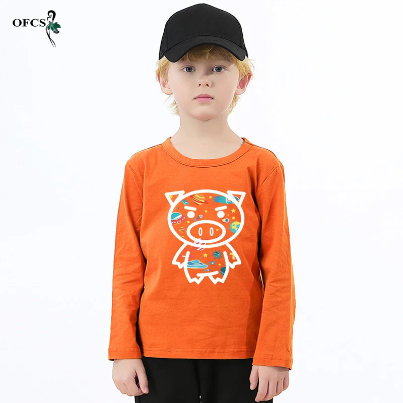 

Детская Хлопковая футболка с длинным рукавом, с мультяшным принтом