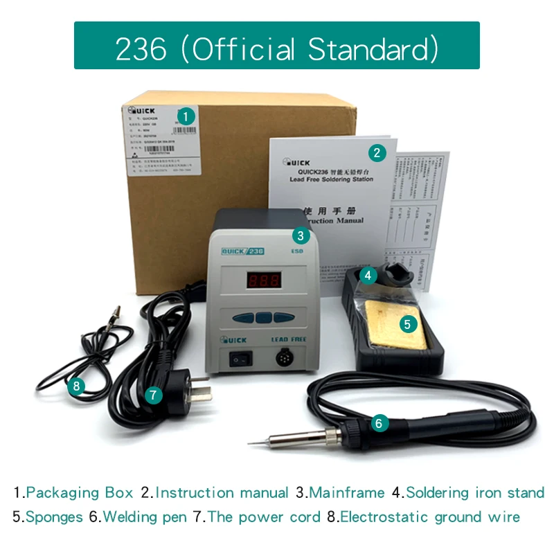 QUICK 236 thermostatic electric soldering iron set 90W lead-free anti-static digital display soldering station enlarge