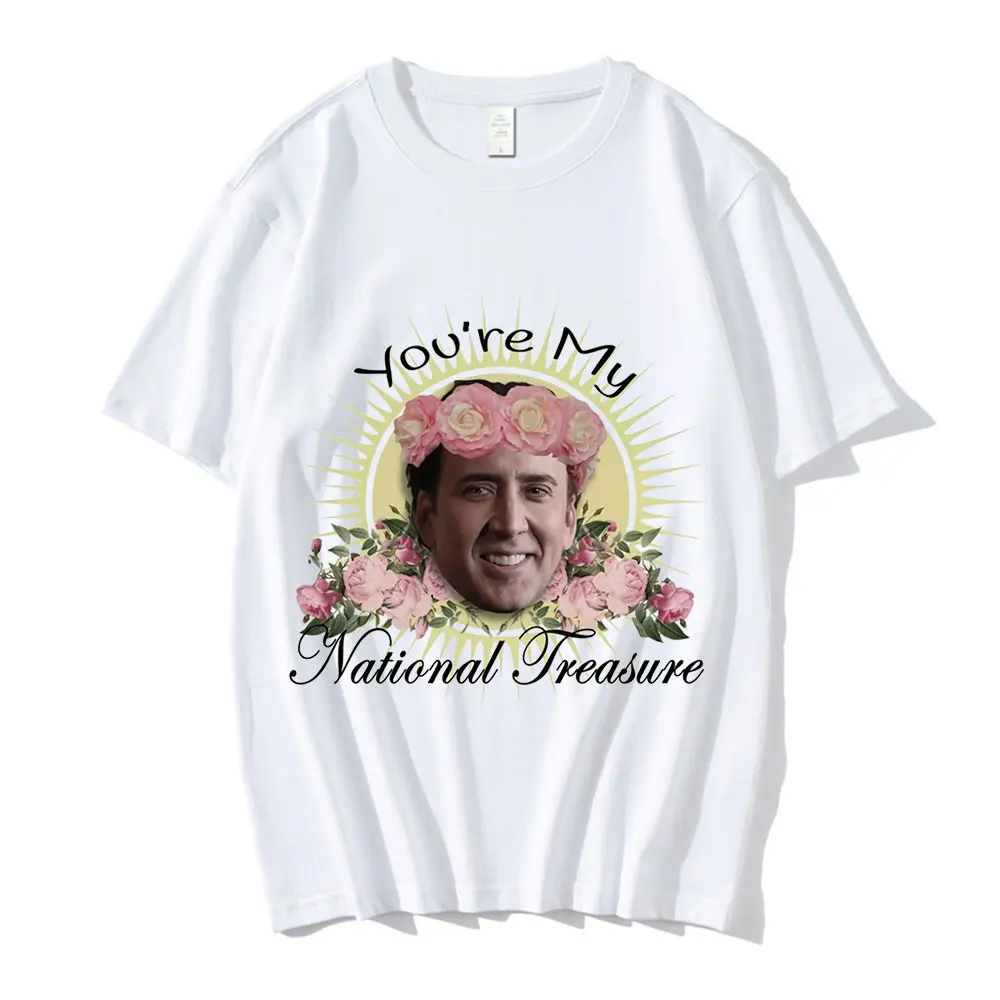 

Мужские и женские футболки оверсайз с надписью «You Are My National Treasure», футболка с круглым вырезом и забавным принтом Николаса Кейджа, футболки и...