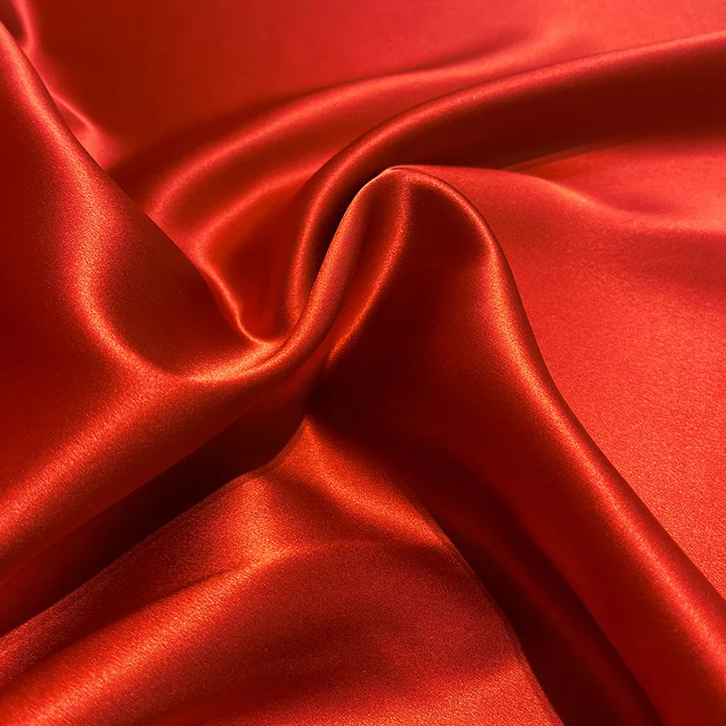 

114CM Wide 30MM Solid Color Orange Red Heavy Silk Crepe Plain Fabric for Summer Spring Dress Shirt Clothes Cheongsam H034