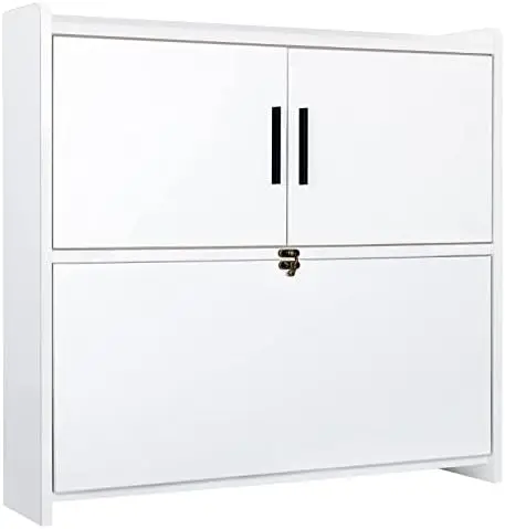 

Floating Desk, Mounted Computer Desk Workstation with Storage Compartments & Cork Board for Home, Office(White)
