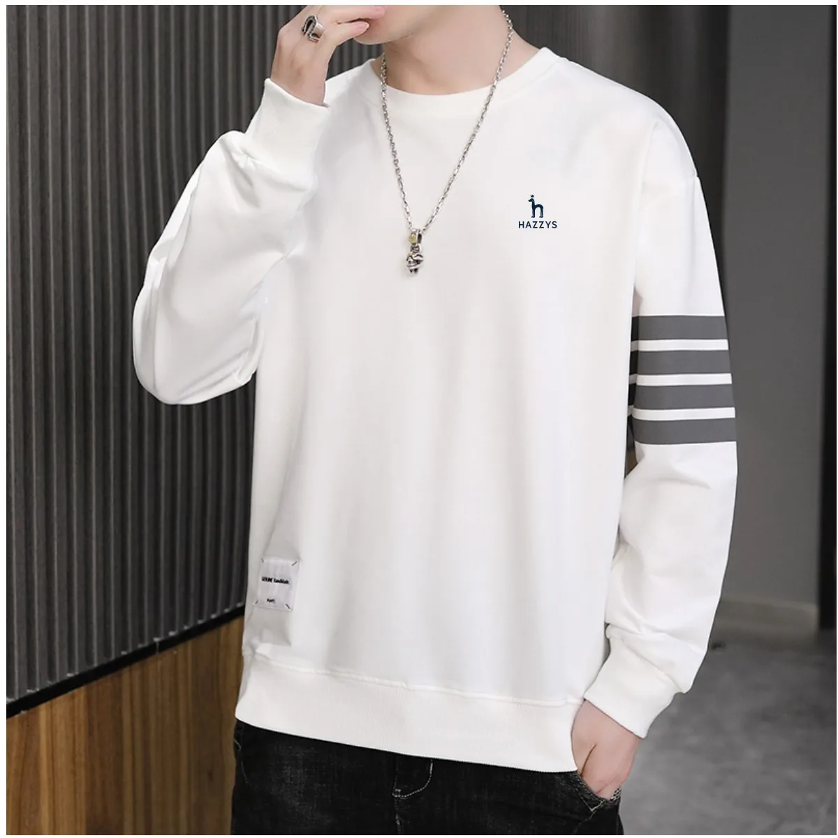 

HAZZYS spring of 2023 the new 95 cotton fleece menswear tide men long sleeve T-shirt relaxed joker leisure sets round collar